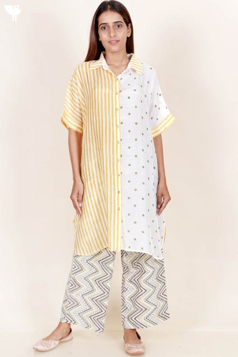 Modal Silk Boxy Shirt In Graphic Block Print
