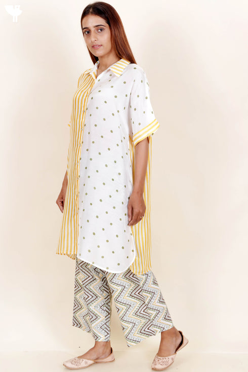 Modal Silk Boxy Shirt In Graphic Block Print