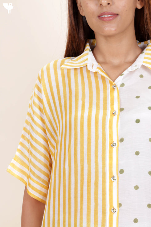 Modal Silk Boxy Shirt In Graphic Block Print