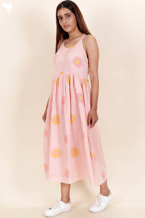 Mulmul Cotton Strappy Dress With Block Print