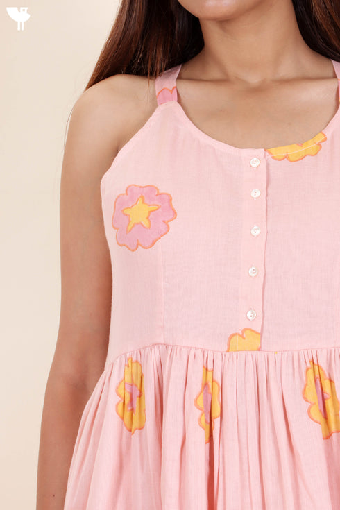 Mulmul Cotton Strappy Dress With Block Print