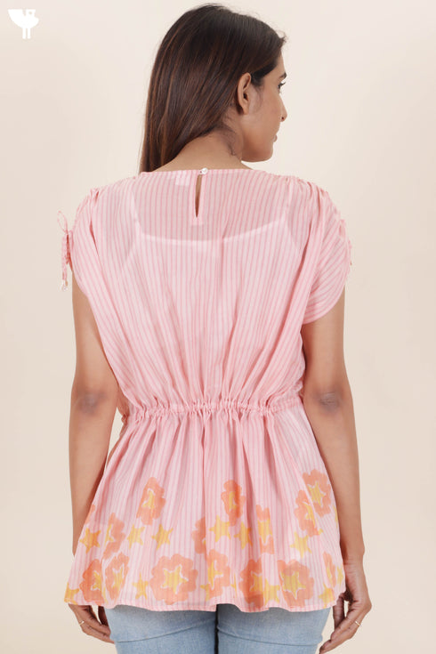 Mulmul Cotton Drawstring Top In Block Print