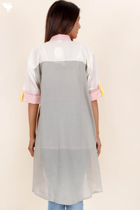 Mulmul Color Blocked Shirt With Embroidery