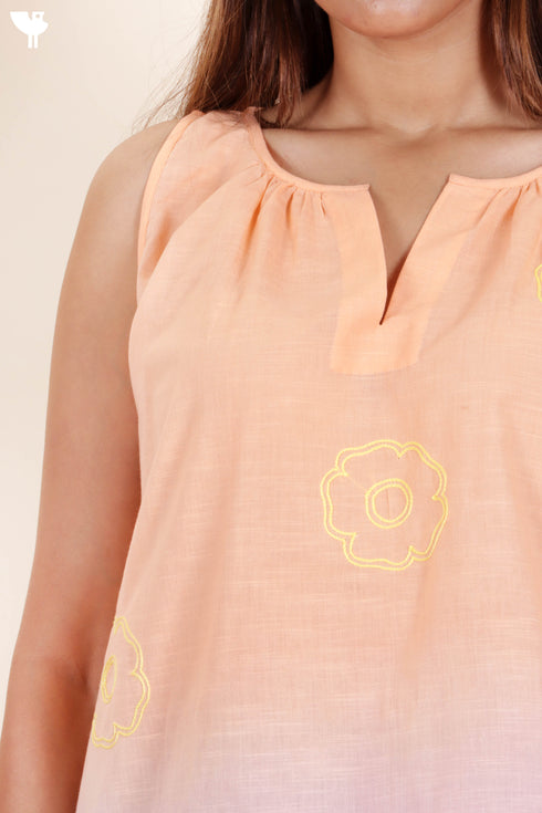 SlubCotton Ombre Dyed Top With Embroidery