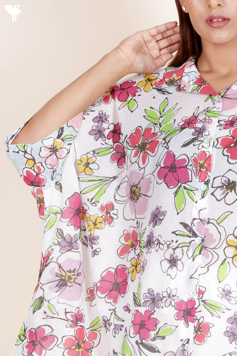 Mulmul Cotton Boxy Shirt In Floral Print