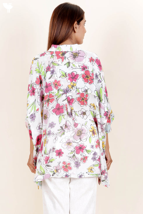 Mulmul Cotton Boxy Shirt In Floral Print