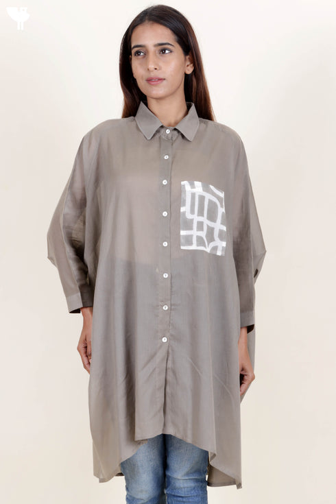 Mulmul Cotton Boxy Shirt With Block Print