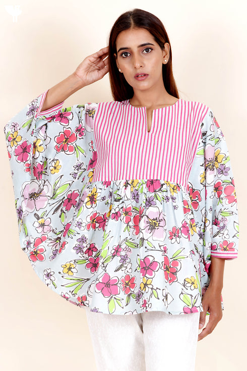 Cambric Cotton Circular PonchoIn Floral Print