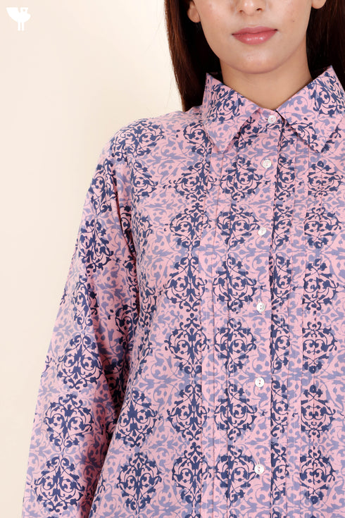 Cambric Cotton Pleated Shirt In Block Print
