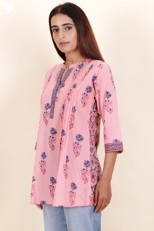 Cambric Cotton Top in Floral Block Print