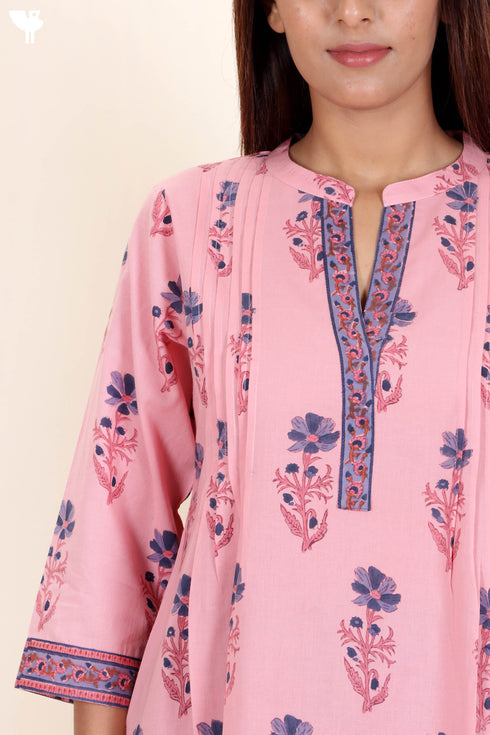 Cambric Cotton Top in Floral Block Print