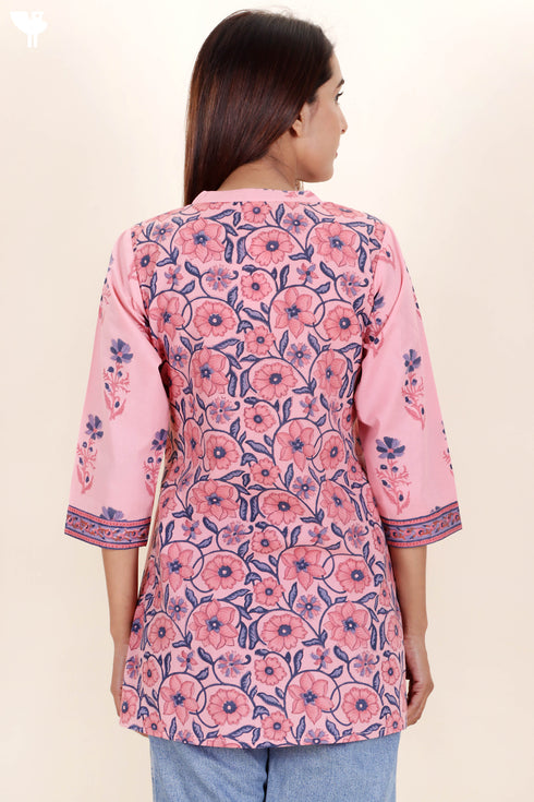 Cambric Cotton Top in Floral Block Print