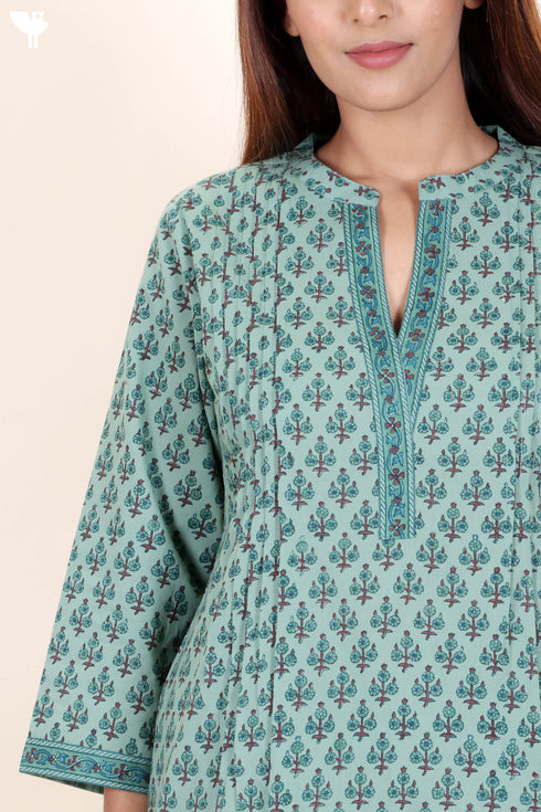 Cambric Cotton TopIn Floral Block Print