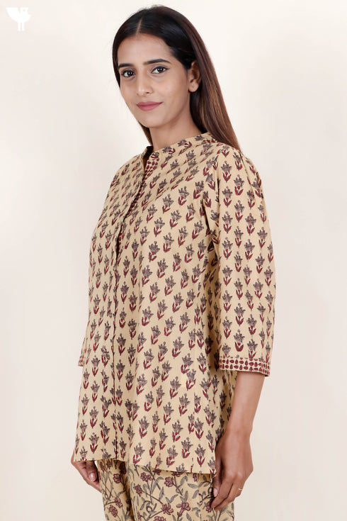 Cambric Cotton Top in Floral Block Print