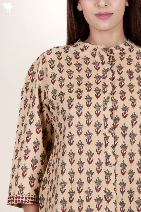 Cambric Cotton Top in Floral Block Print