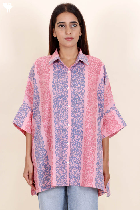 Mulmul Cotton Boxy Shirt In Block Print