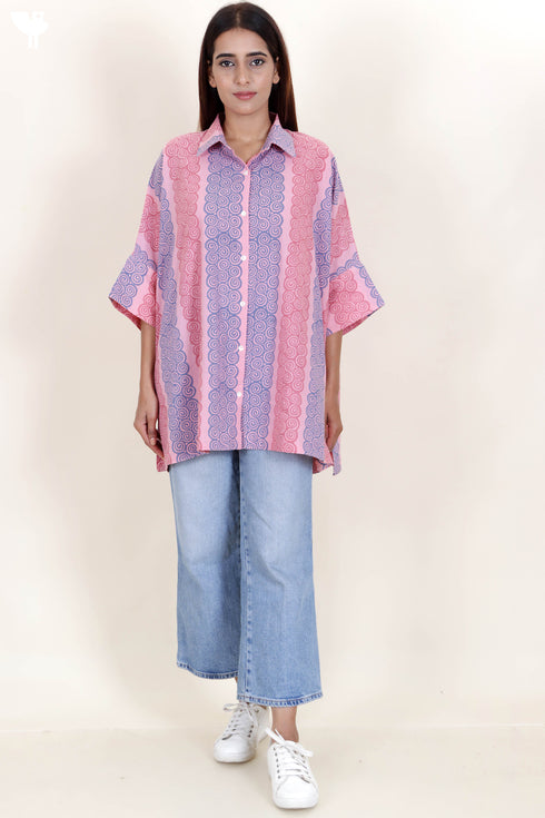 Mulmul Cotton Boxy Shirt In Block Print