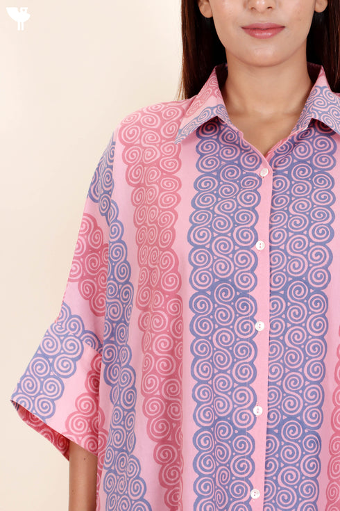 Mulmul Cotton Boxy Shirt In Block Print