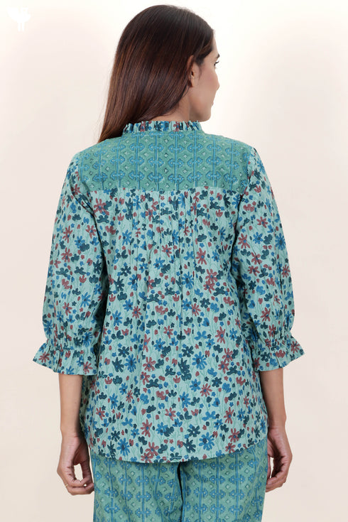 Cambric Cotton Top in Floral Block Print