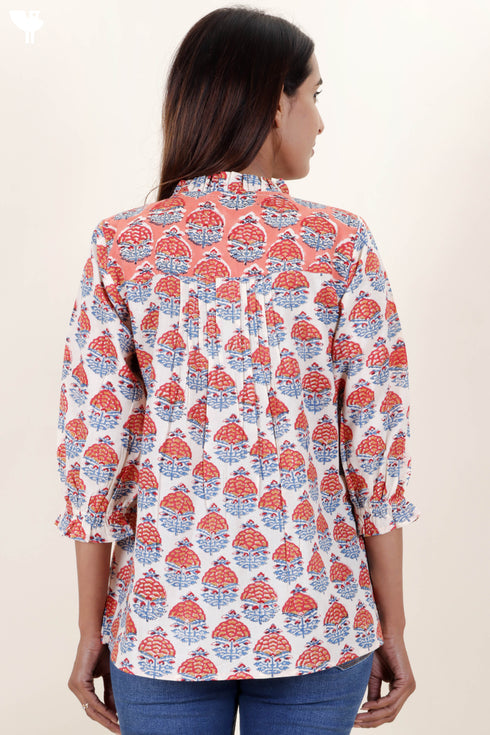 Cambric Cotton Top in Floral Block Print