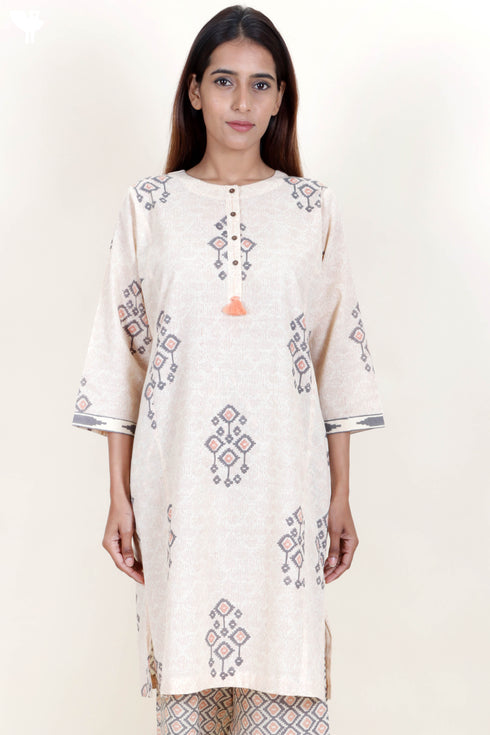 Slub Cotton Tunic In Block Print