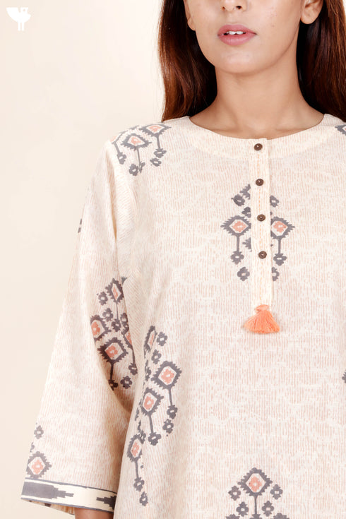 Slub Cotton Tunic In Block Print