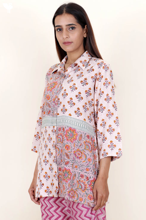 Rayon Button Down Shirt In Block Print