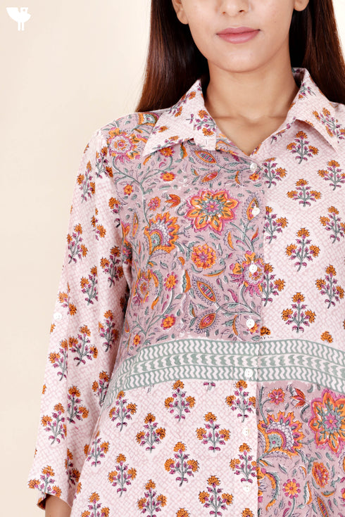 Rayon Button Down Shirt In Block Print