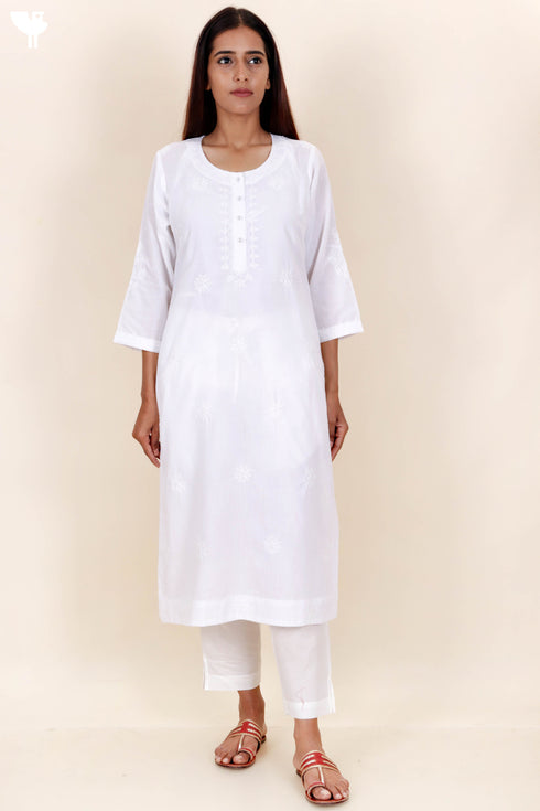 Terry Voile Kurta With Chikankari Embroidery