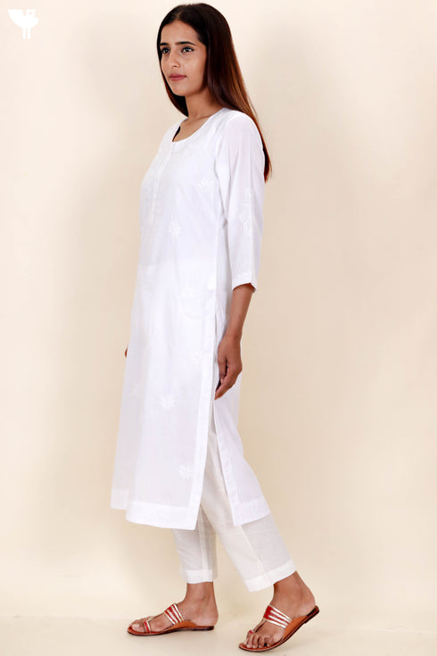 Terry Voile Kurta With Chikankari Embroidery