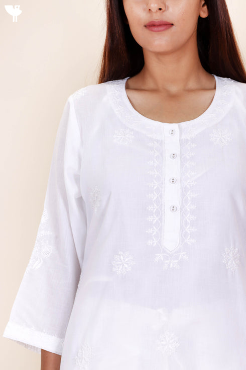 Terry Voile Kurta With Chikankari Embroidery