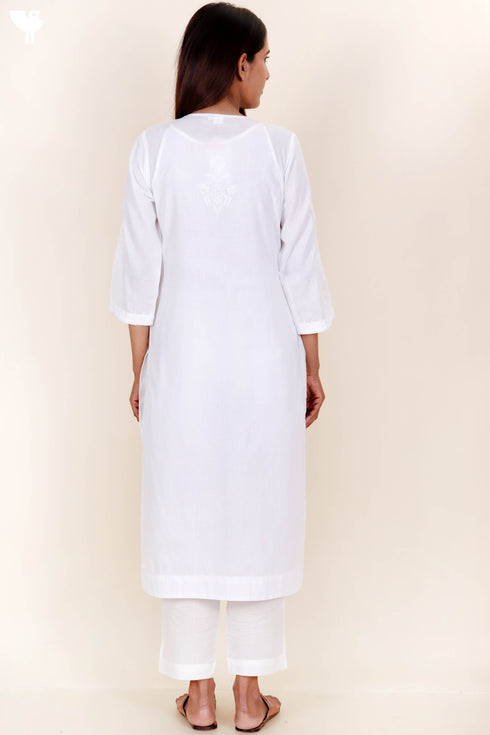 Terry Voile Kurta With Chikankari Embroidery