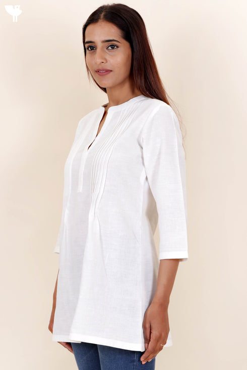 Khaadi Cotton Top in White on White Hand Block Print