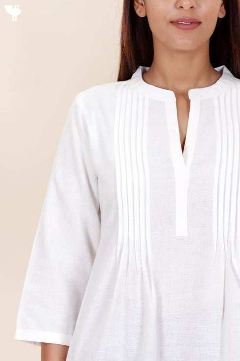 Khaadi Cotton Top in White on White Hand Block Print
