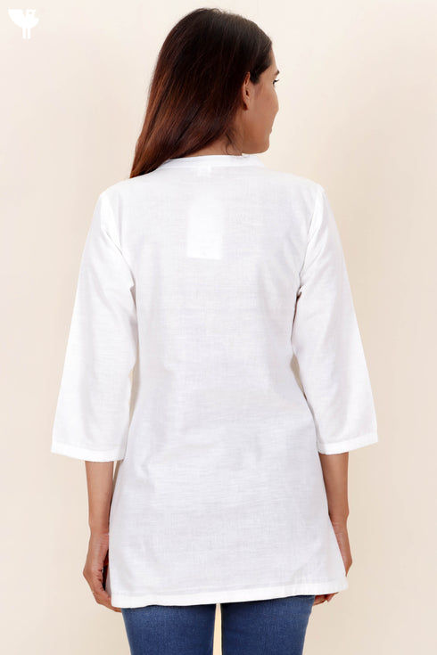 Khaadi Cotton Top in White on White Hand Block Print