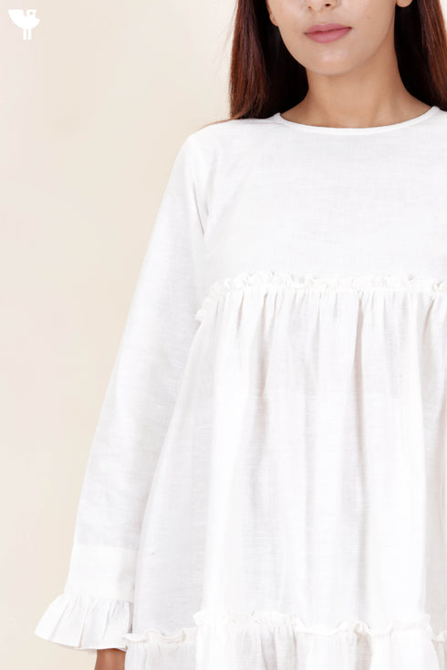 Khaadi Cotton Tiered Dress in White