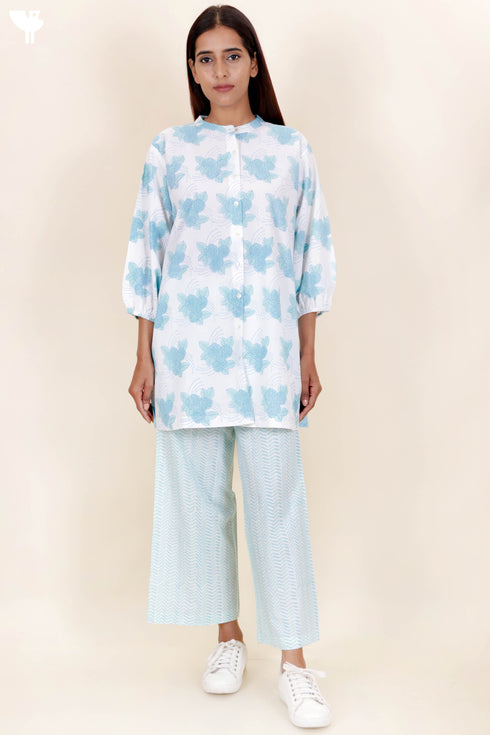 60s Cotton Co-Ord Set In Block Print