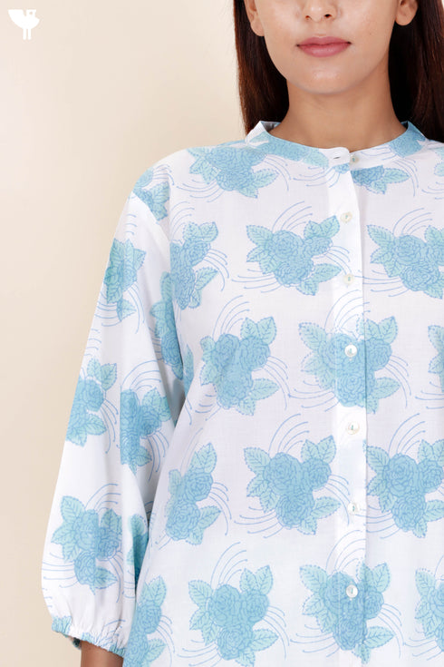 60s Cotton Co-Ord Set In Block Print