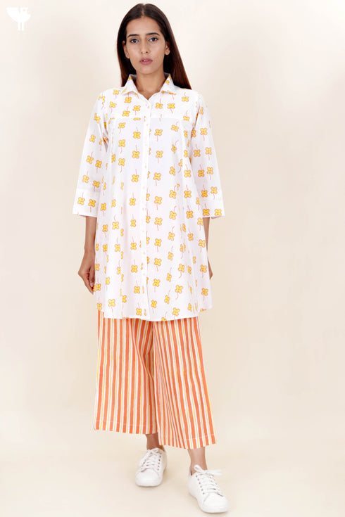 60s Cotton Co-Ord Set In Block Print