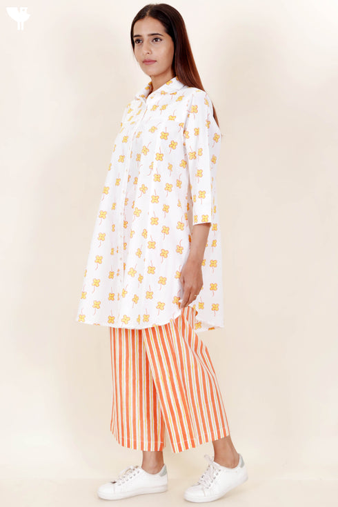 60s Cotton Co-Ord Set In Block Print