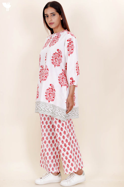 60s Cotton Co-Ord Set In Block Print