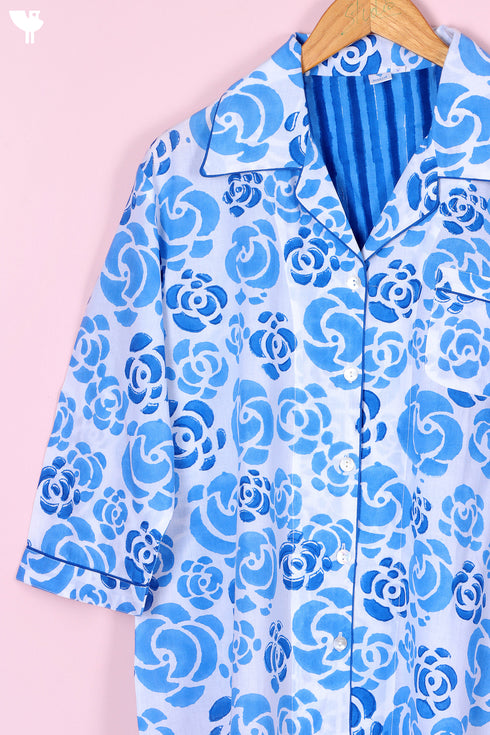 Cambric Cotton Cropped Pajama Set In Floral Block Print