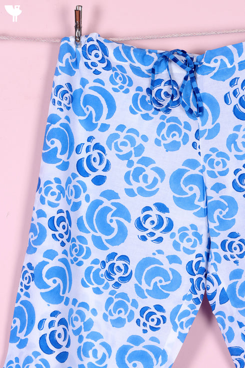 Cambric Cotton Cropped Pajama Set In Floral Block Print
