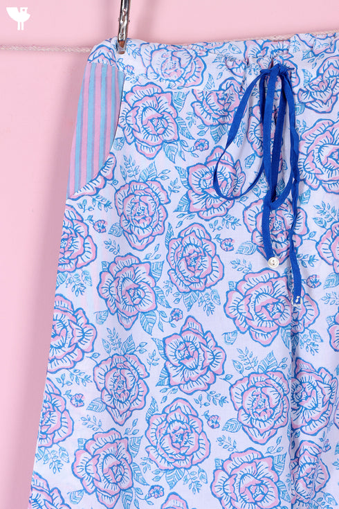 Cambric Cotton Long Pajama Set In Floral Block Print