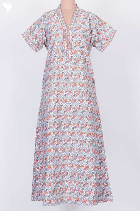 40s Cotton V- Neck Kaftan In Floral Print