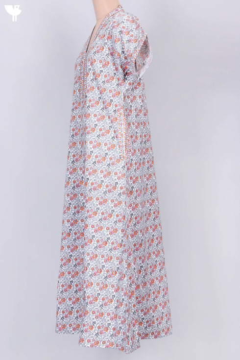 40s Cotton V- Neck Kaftan In Floral Print