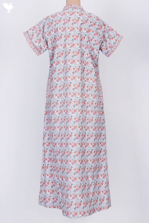 40s Cotton V- Neck Kaftan In Floral Print