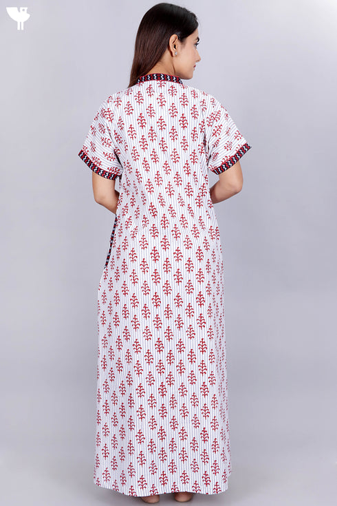 60’s Cotton V-neck Kaftan In Block Print