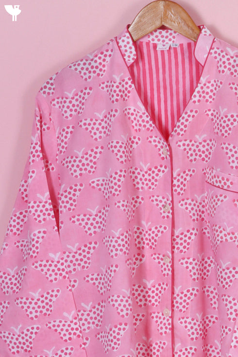 Cambric Cotton Long Pajama Set In Floral Block Print