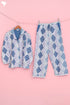 Cambric Cotton Long Pajama Set In Graphic Block Print